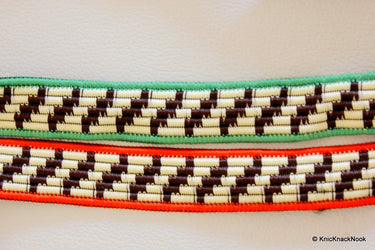 Beige And Brown Thread Lace Trim,Red/ Green Piping Trim, Approx. 22mm wide - 140316L147 / 48
